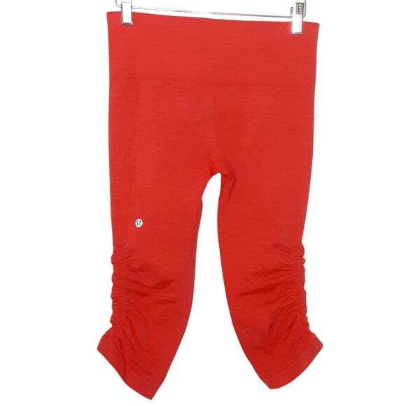 Lululemon In The Flow Crop Leggings Coral Pink Ruched Capri Athletic Womens 6 - Picture 3 of 10